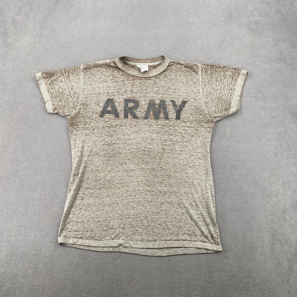Vintage US Army Physical Fitness Uniform T-Shirt Brown Heathered Small 8564